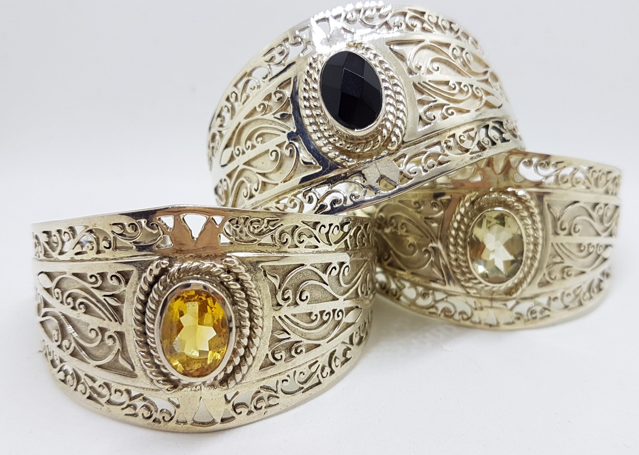 20200721_114741 Sterling Silver Large Ornate Filigree Design Bangle - Wide - with Citrine