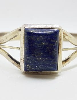 Sterling Silver Rectangular Lapis Lazuli Bangle