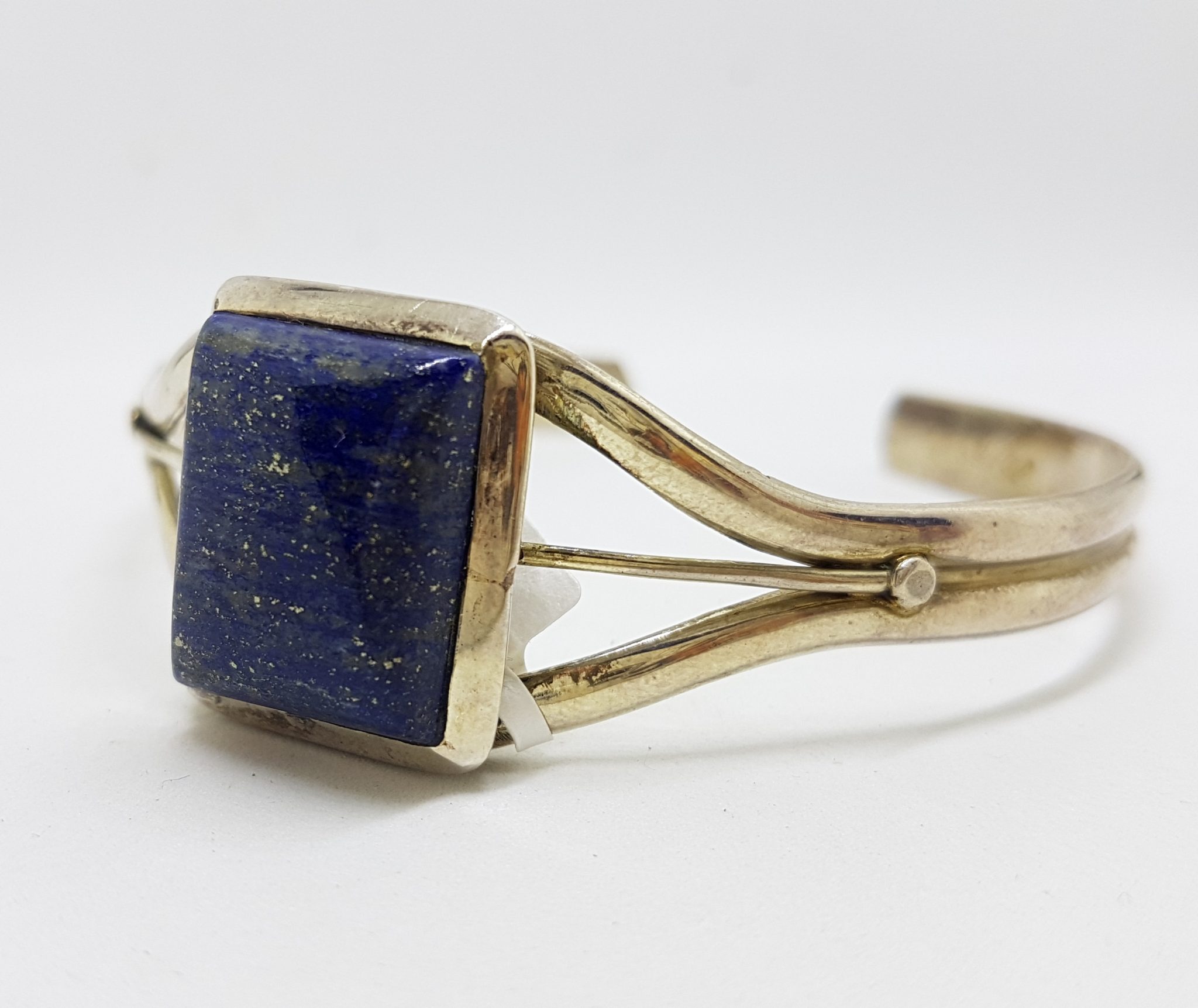 Sterling Silver Rectangular Lapis Lazuli Bangle