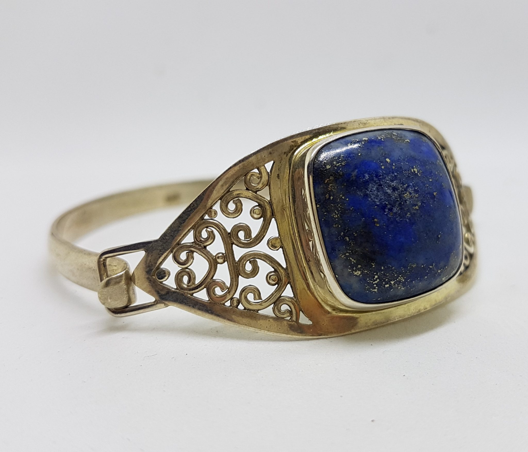 20200721_120715 Sterling Silver Filigree Lapis Lazuli Bangle - Ornate