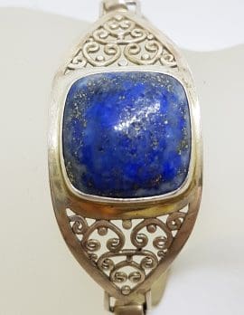 Sterling Silver Filigree Lapis Lazuli Bangle - Ornate