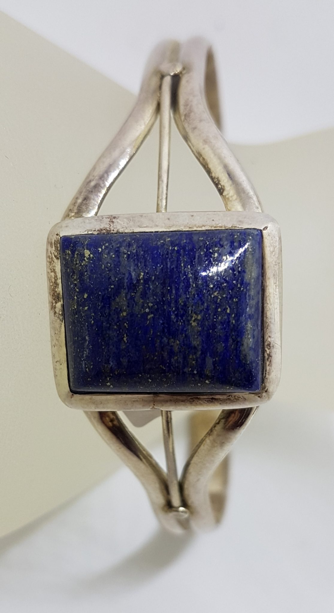 Sterling Silver Rectangular Lapis Lazuli Bangle