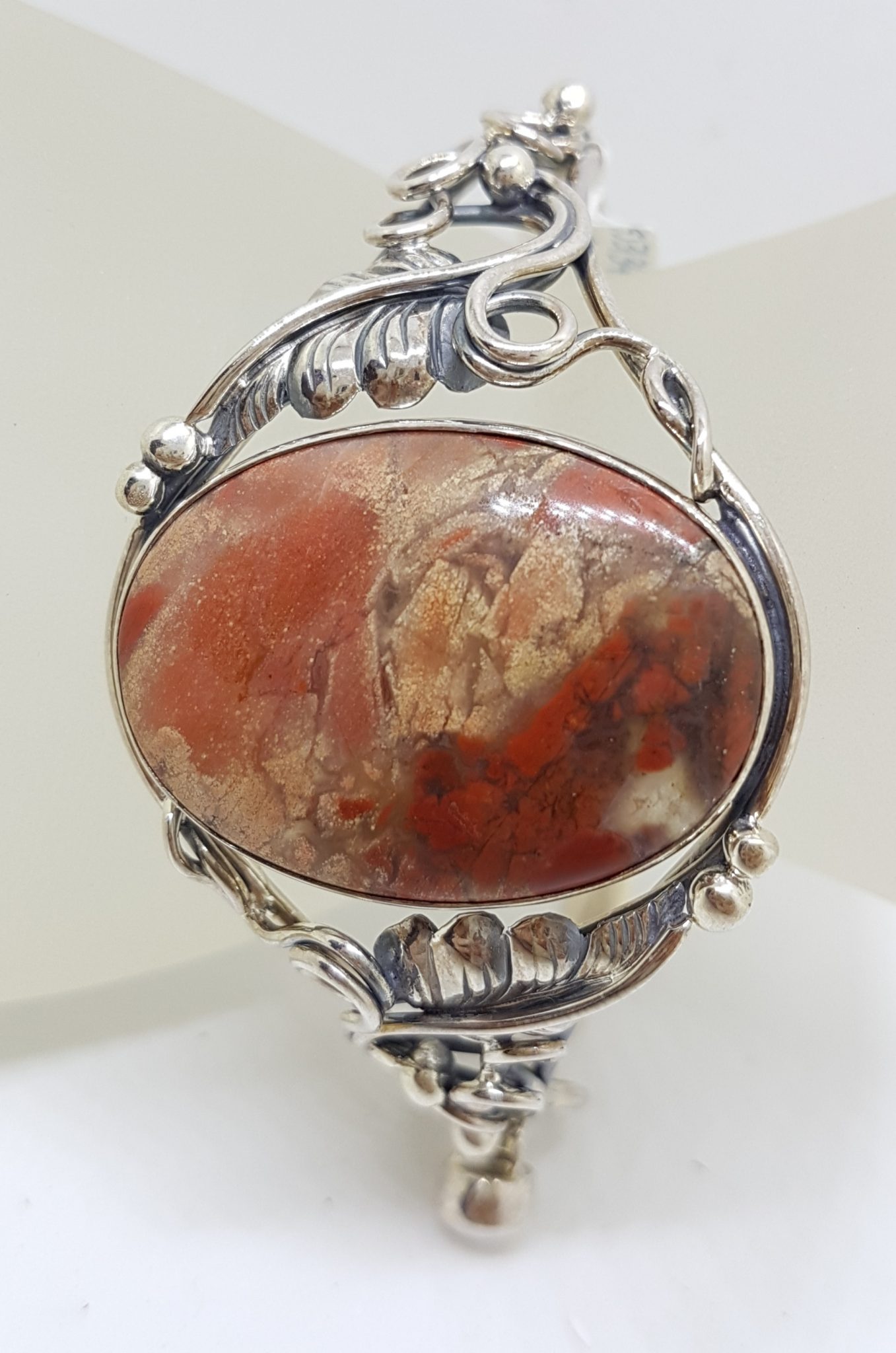 20200721_121758 Sterling Silver Large Ornate Design Oval Chrysocolla Cuprite Bangle