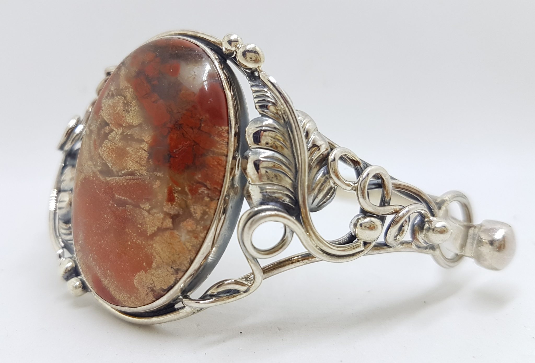 20200721_122939 Sterling Silver Large Ornate Design Oval Chrysocolla Cuprite Bangle