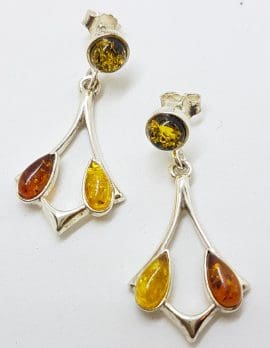 Sterling Silver Multi-Colour Natural Baltic Amber Drop Earrings