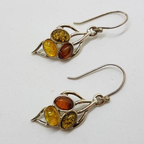 Sterling Silver Multi-Colour Natural Baltic Amber Drop Earrings