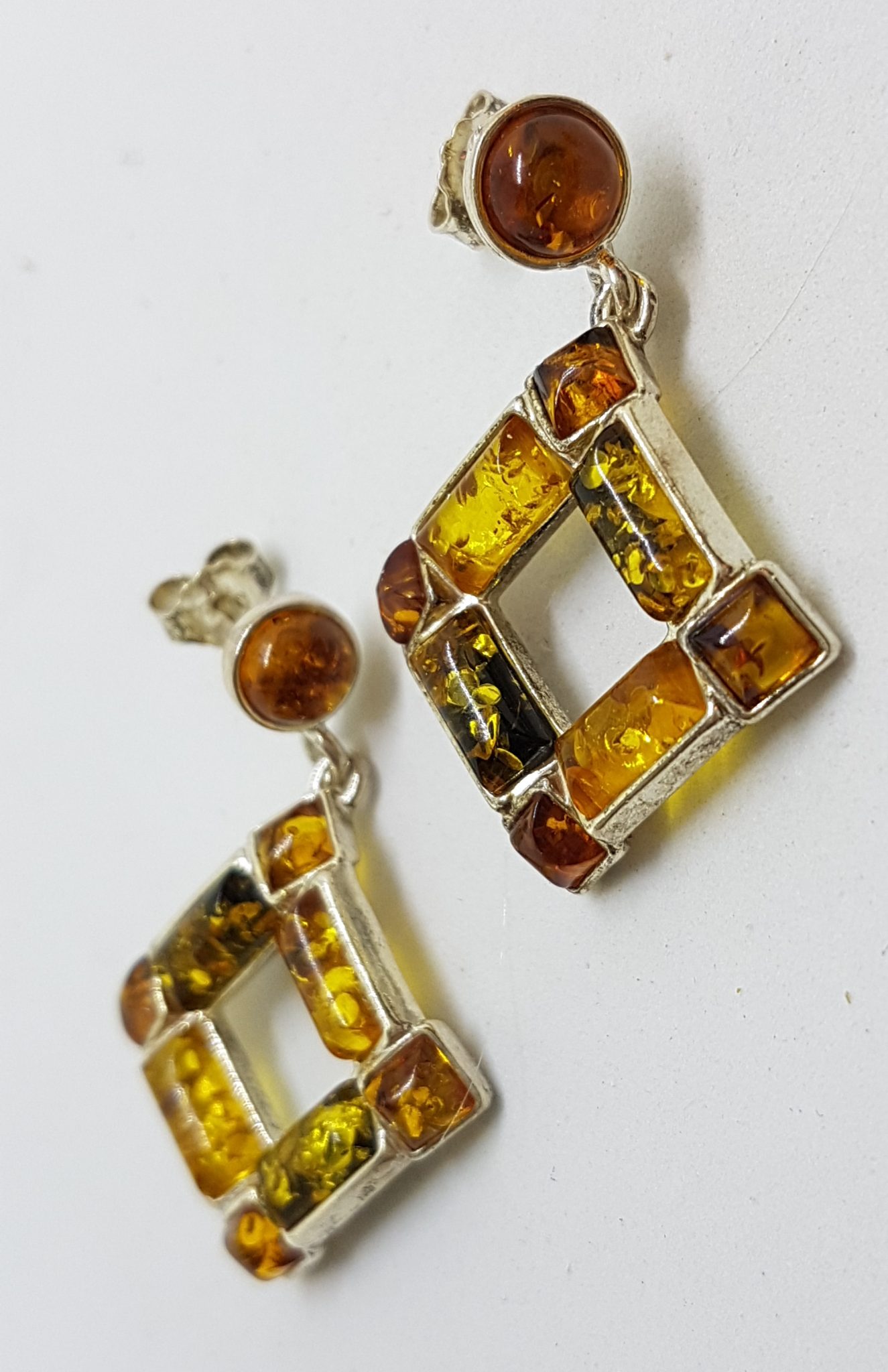 20200721_202404 Sterling Silver Multi-Colour Natural Baltic Amber Large Square Drop Earrings