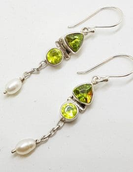 Sterling Silver Peridot & Pearl Drop Earrings