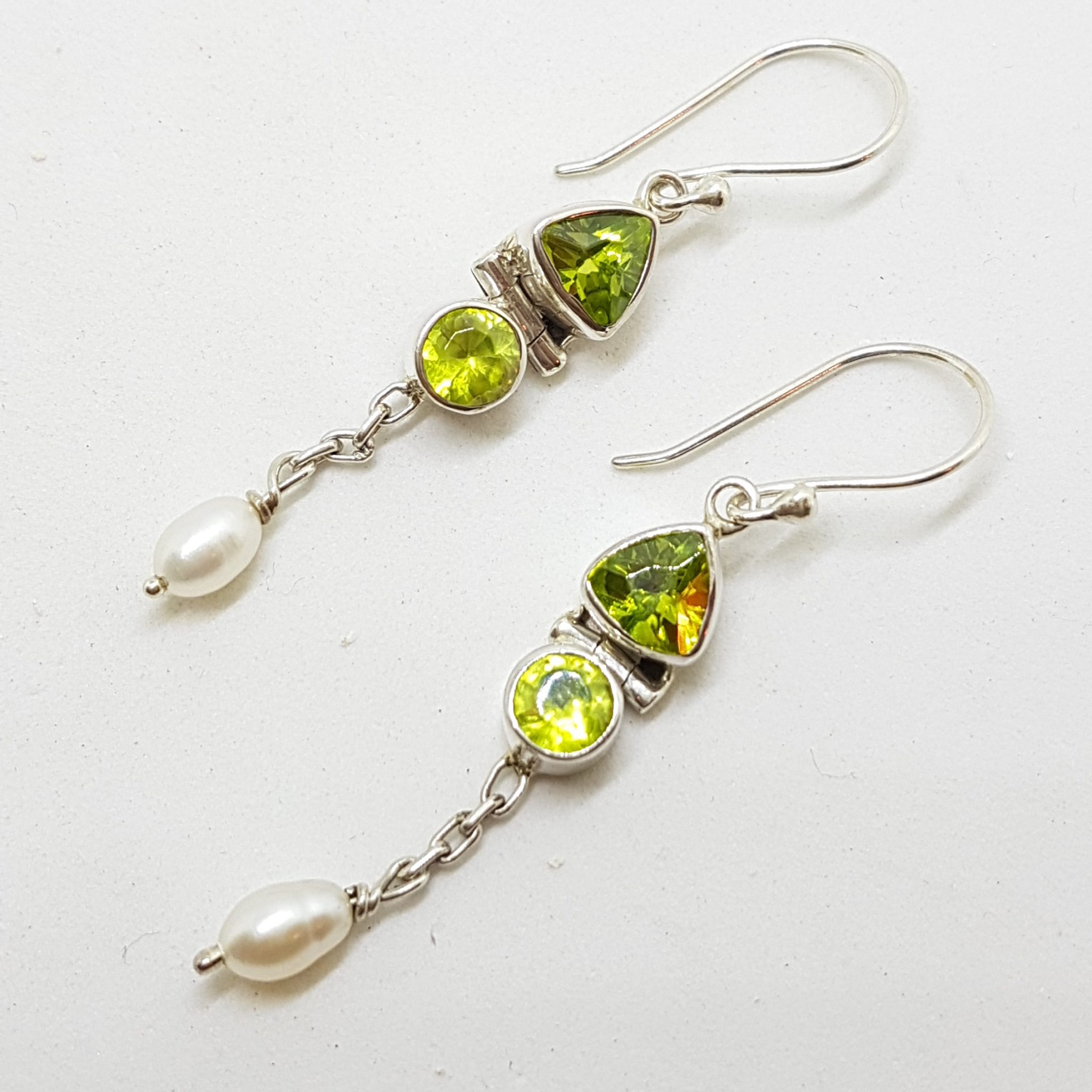 Sterling Silver Peridot & Pearl Drop Earrings