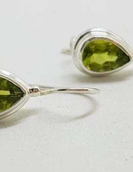 Sterling Silver Teardrop / Pear Shape Bezel Set Peridot Earrings