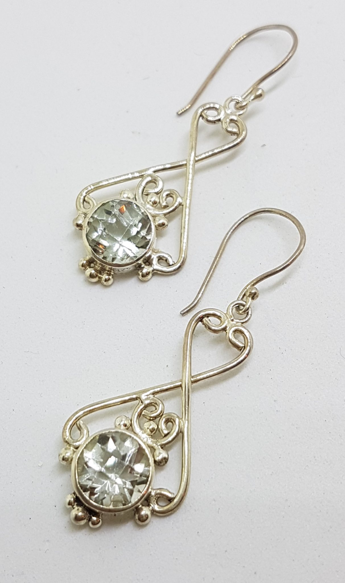 Sterling Silver Green Amethyst / Prasiolite Ornate Earrings