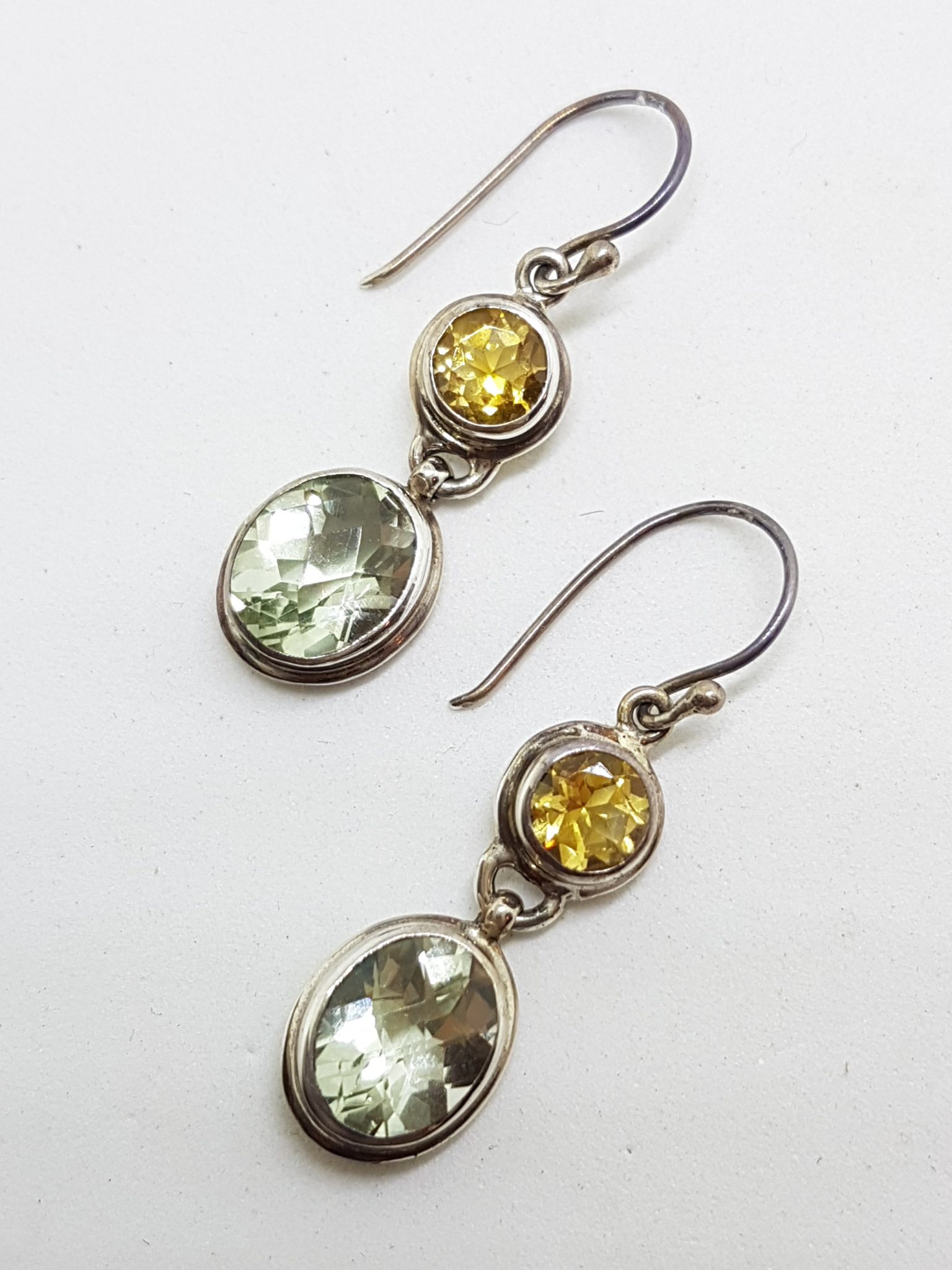 Sterling Silver Green Amethyst / Prasiolite & Citrine Earrings
