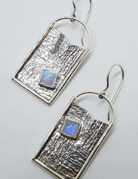 Sterling Silver Large Rectangular Moonstone Earrings - 2 Different Styles Available