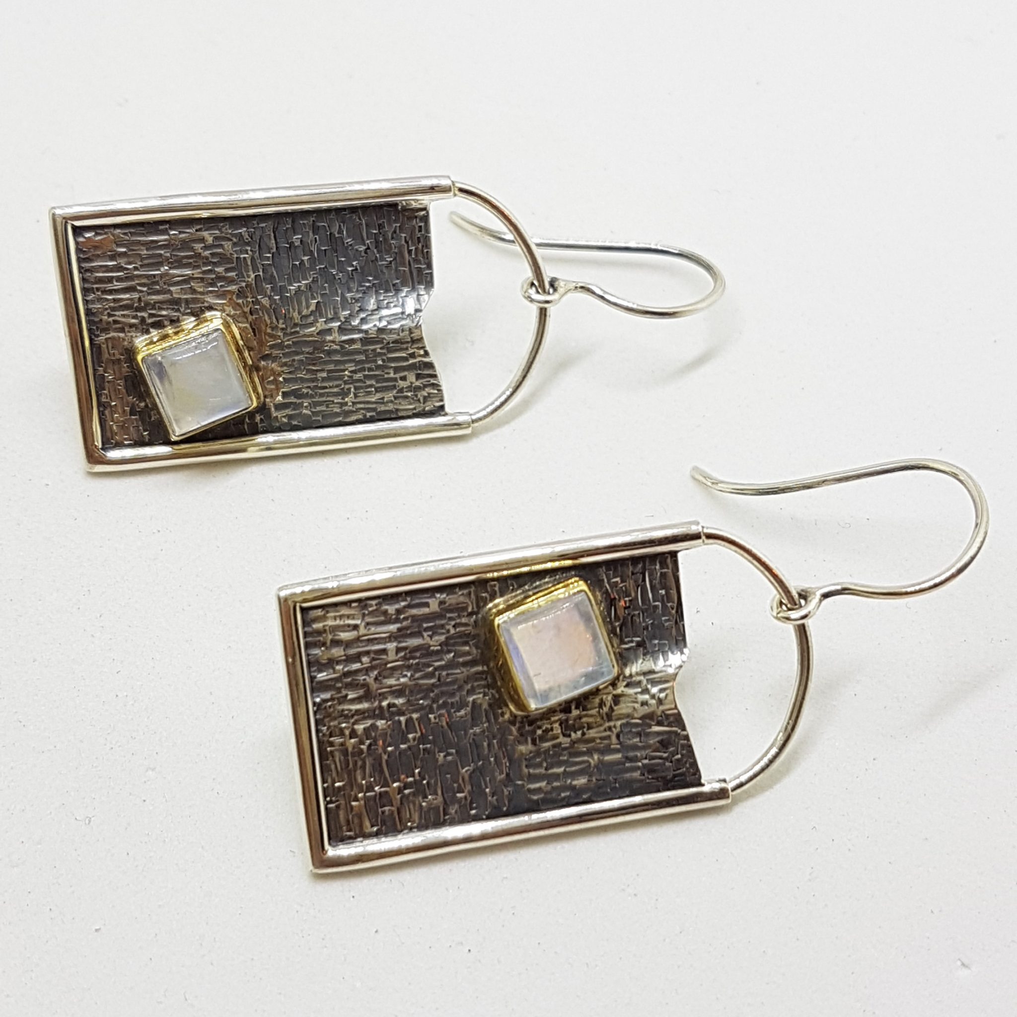 Sterling Silver Large Rectangular Moonstone Earrings - 2 Different Styles Available