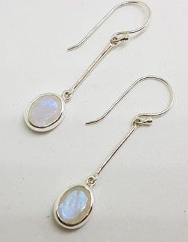 Sterling Silver Long Moonstone Oval Drop Earrings