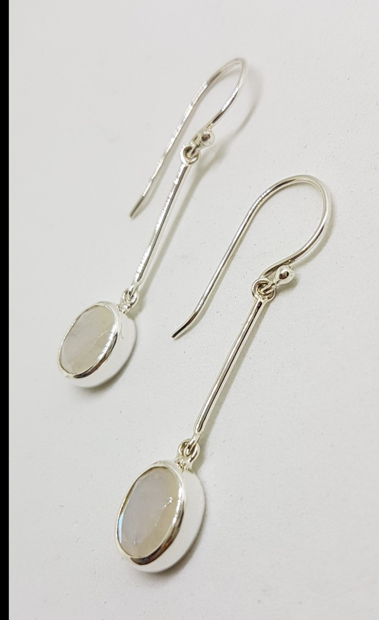 Sterling Silver Long Moonstone Oval Drop Earrings