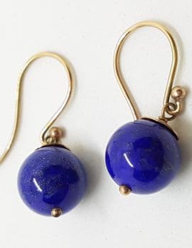 9ct Yellow Gold Lapis Lazuli Ball Drop Earrings