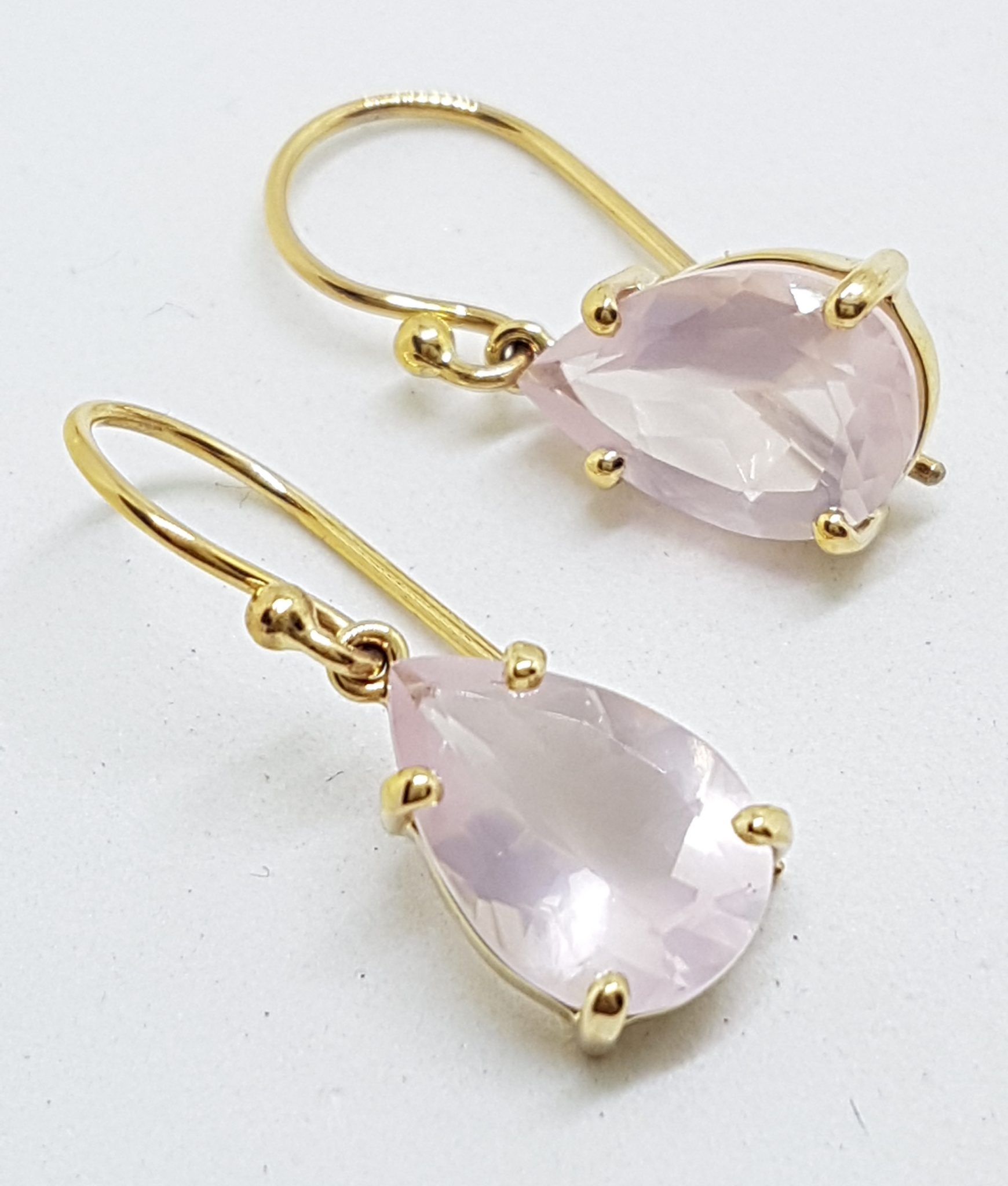 9ct Yellow Gold Faceted Rose Quartz Teardrop Shape Drop Earrings