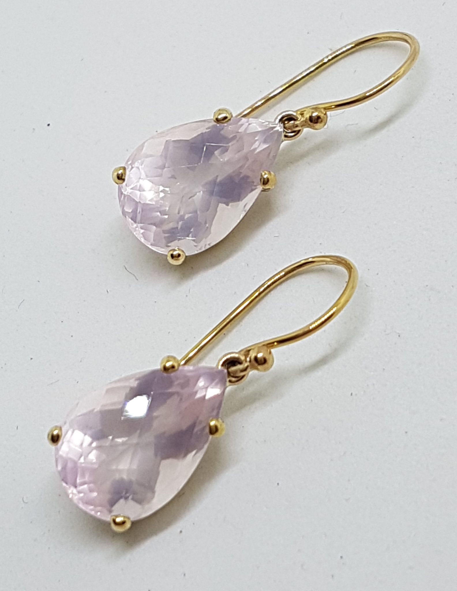 9ct Yellow Gold Faceted Rose Quartz Teardrop Shape Drop Earrings