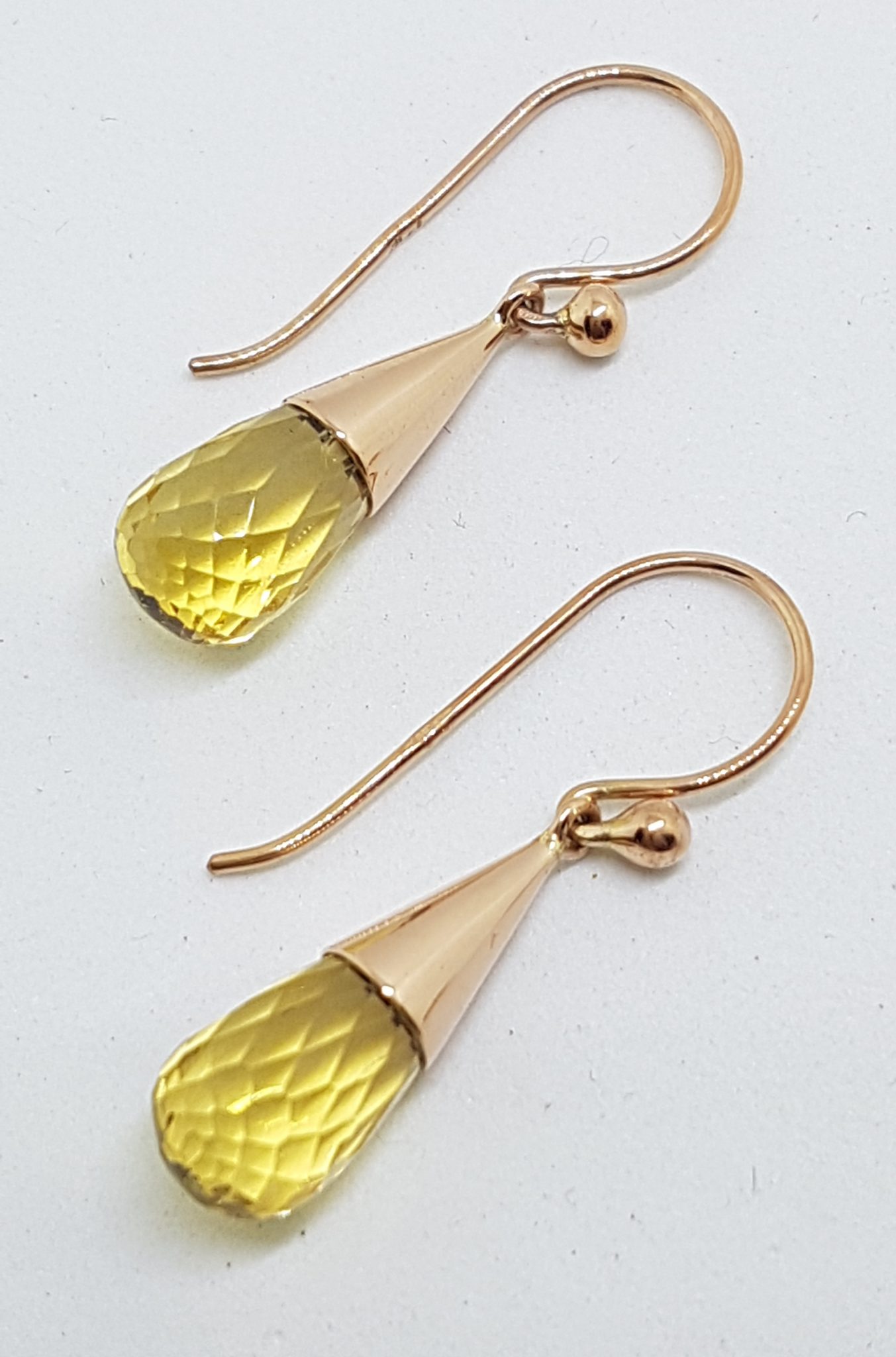 9ct Rose Gold Citrine Ball in Cone Drop Earrings