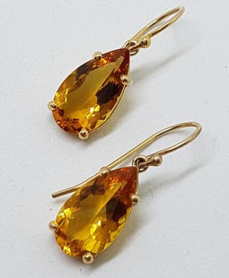 9ct Yellow Gold Teardrop Citrine Drop Earrings