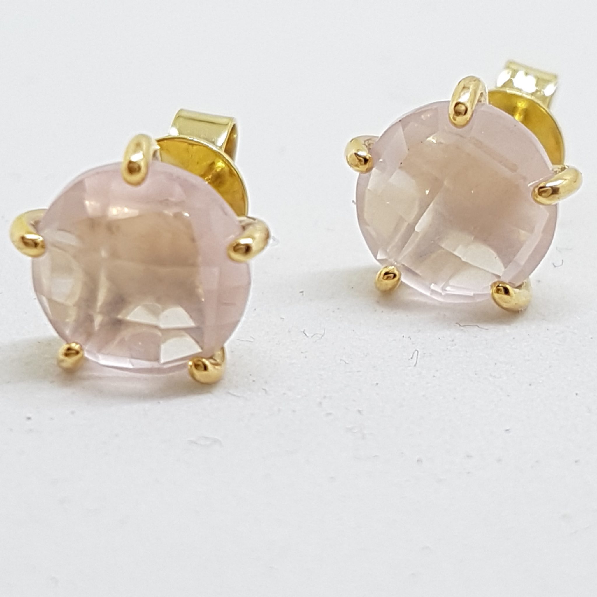 9ct Yellow Gold Round Rose Quartz Stud Earrings
