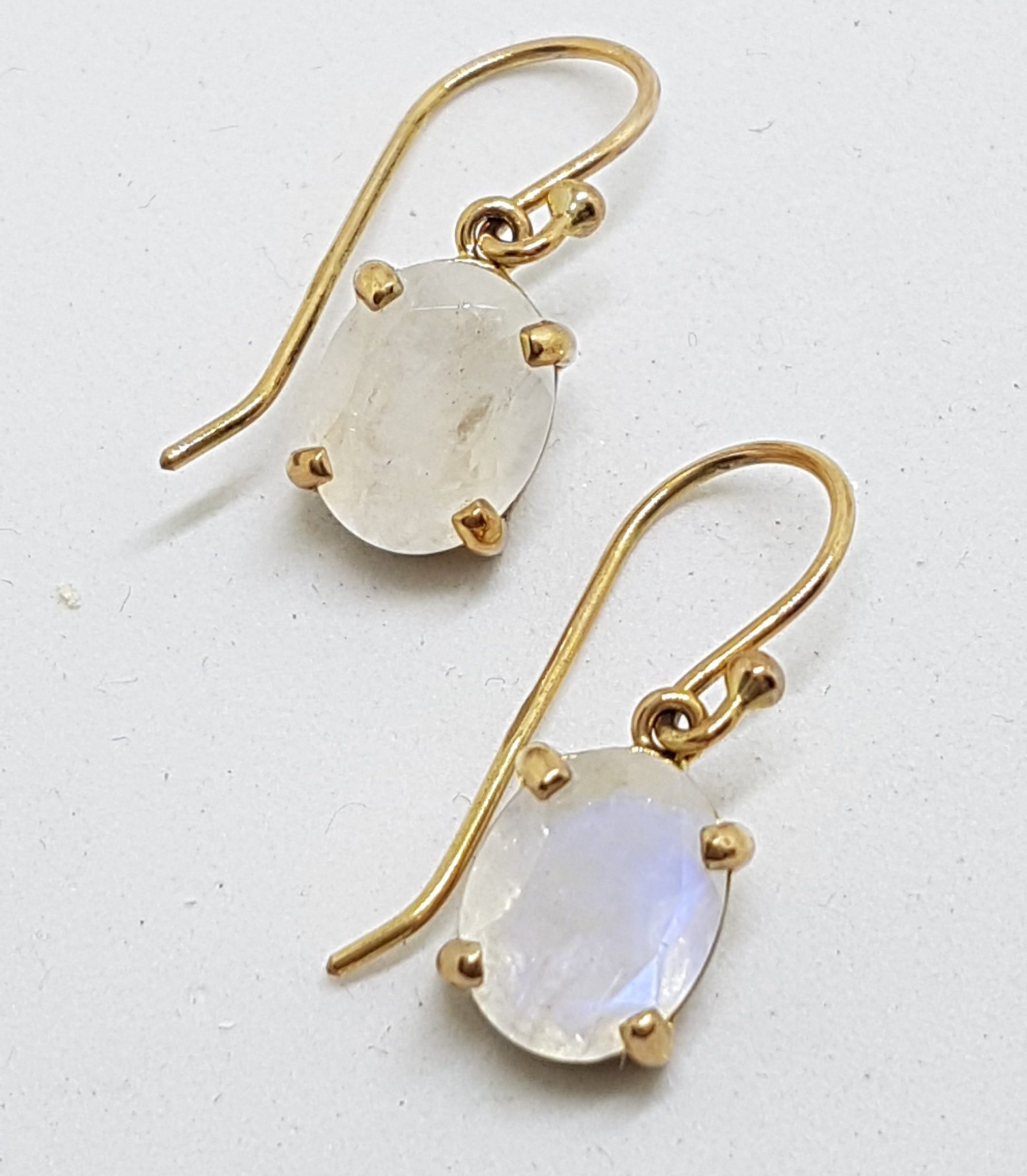 9ct Yellow Gold Oval Claw Set Moonstone Drop Earrings