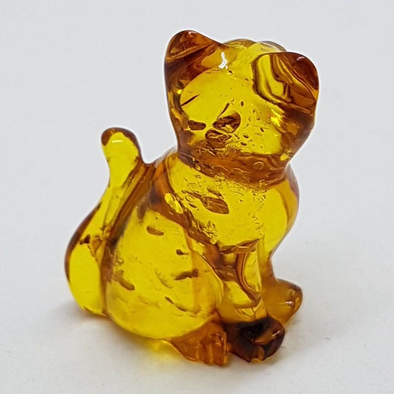 Hand Carved Natural Baltic Amber Small Cat Figurine / Statue 4