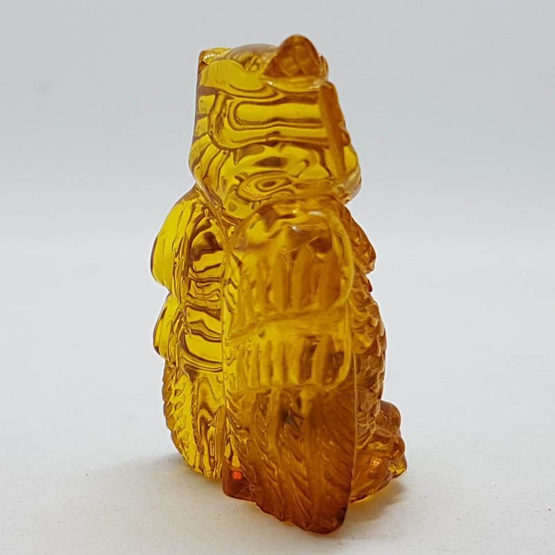 20200730_155851 Hand Carved Natural Baltic Amber Small Owl Figurine / Statue
