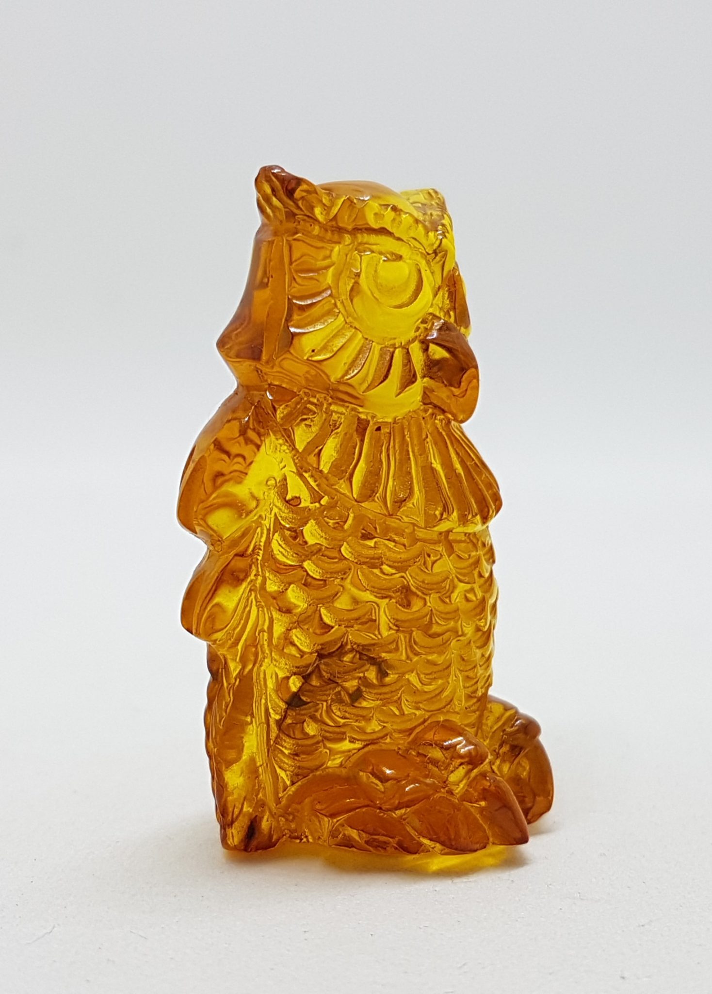 20200730_160731 Hand Carved Natural Baltic Amber Small Owl Figurine / Statue