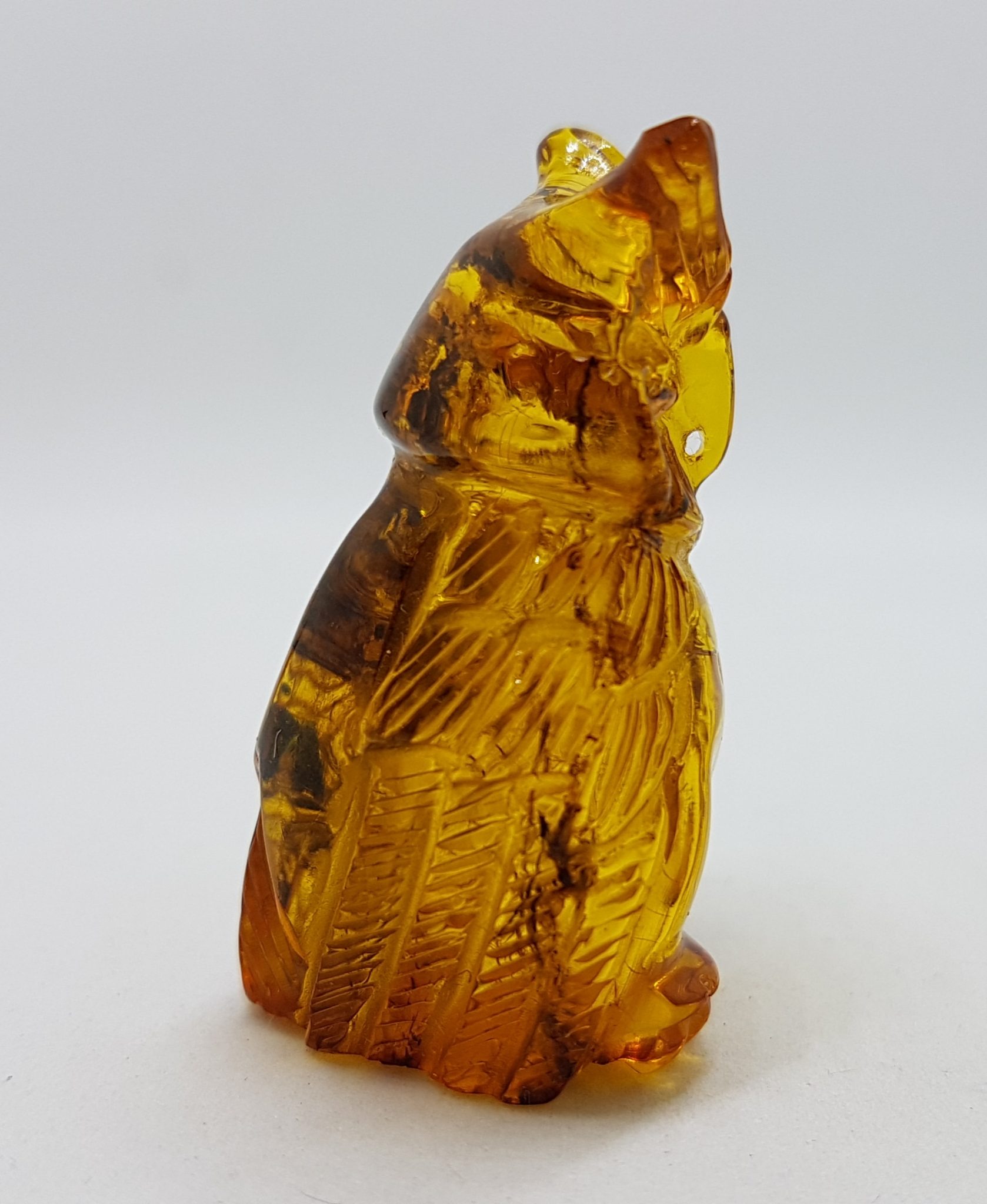 Hand Carved Natural Baltic Amber Small Owl Figurine / Statue 1