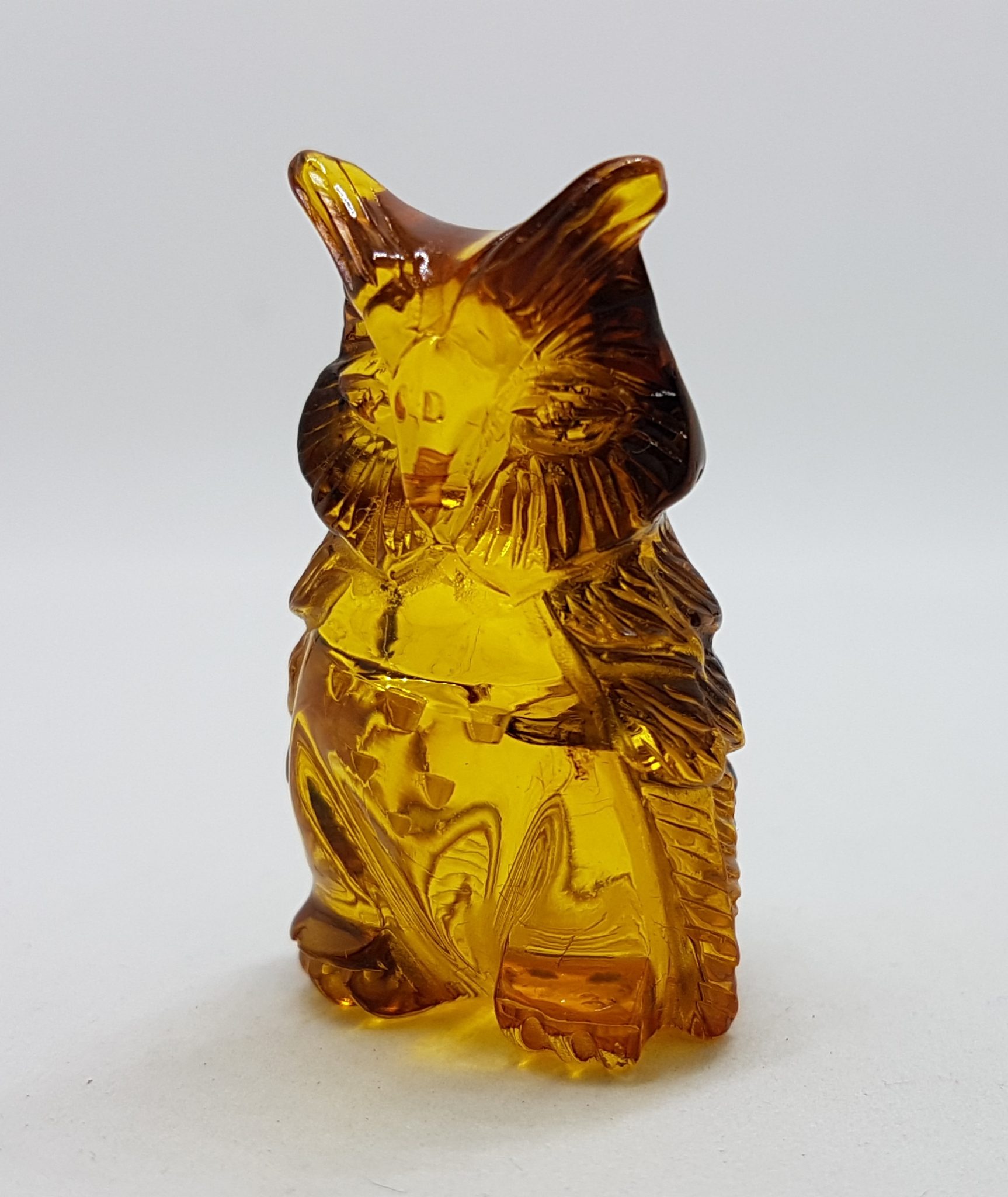 Hand Carved Natural Baltic Amber Small Owl Figurine / Statue 1
