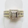 18ct Yellow Gold Wide Square Diamond Cluster Ring - Claw and Channel Set - Engagement