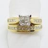 18ct Yellow Gold Channel & Claw Set Square Diamond Engagement Ring with Matching Wedding Band Set