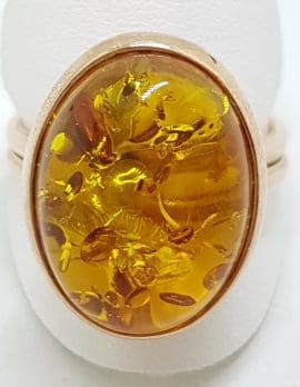 9ct Rose Gold Oval Amber Ring – Extendable