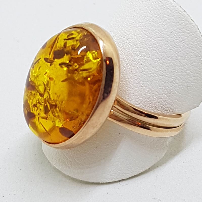 9ct Rose Gold Oval Amber Ring – Extendable