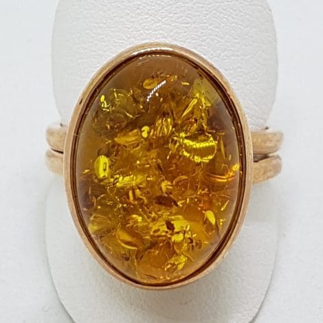 9ct Rose Gold Oval Baltic Amber Ring – Extendable - Large