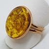 9ct Rose Gold Oval Baltic Amber Ring – Extendable - Large