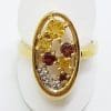 9ct Yellow Gold Garnet, Citrine and Diamond Oval Cluster Ring