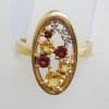 9ct Yellow Gold Garnet, Citrine and Diamond Oval Cluster Ring