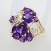 9ct Yellow Gold Stunning Large Amethyst and Diamond Cluster Ring