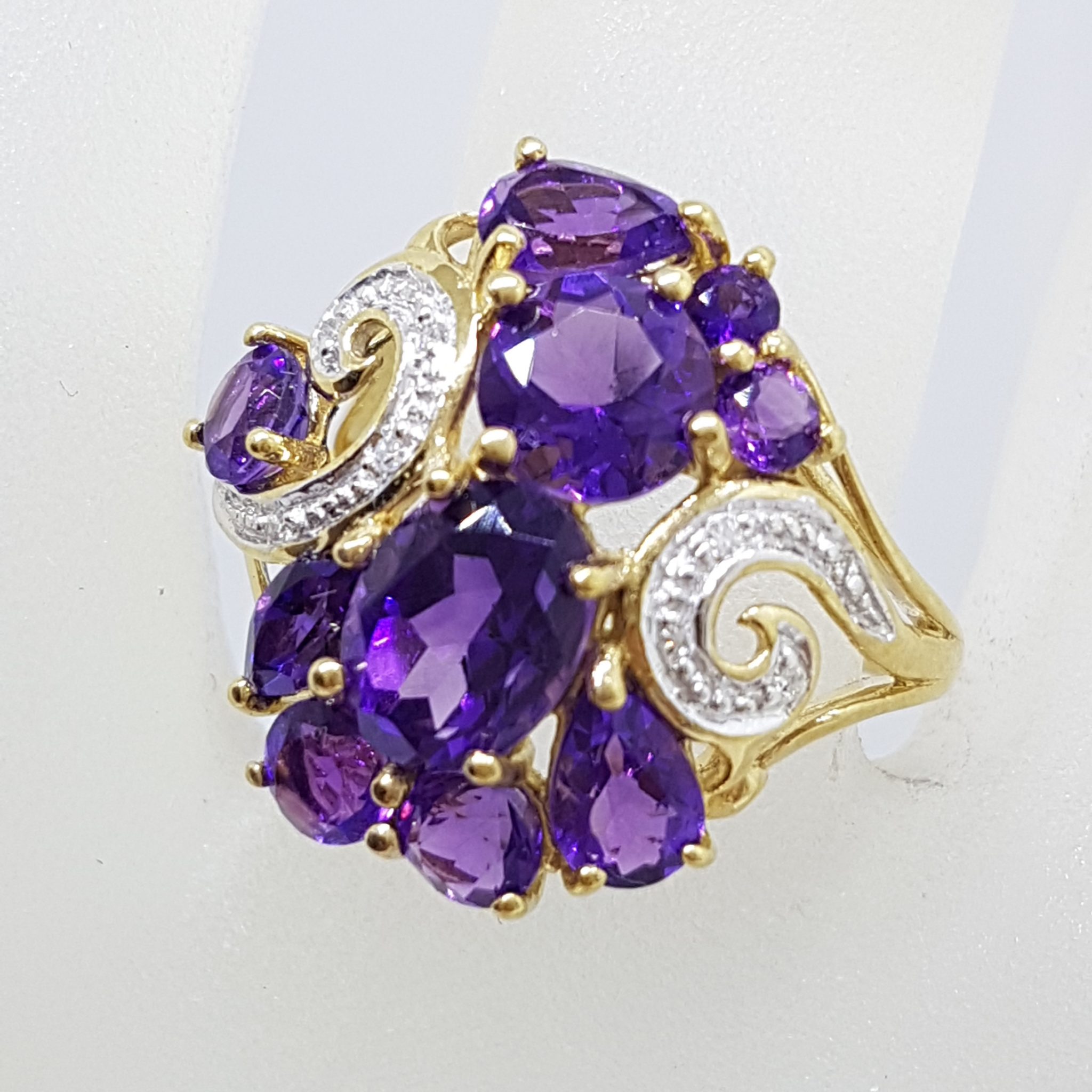 20200803_122650 9ct Yellow Gold Stunning Large Amethyst and Diamond Cluster Ring