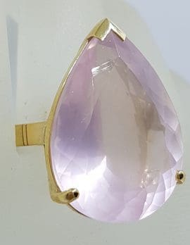 9ct Yellow Gold Large Oval Claw Set Rose Quartz Cocktail Ring