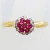9ct Yellow Gold Natural Ruby & Diamond Round Cluster "Cupcake" Ring