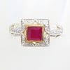 9ct Yellow Gold Natural Ruby and Diamond Square Cluster Ring