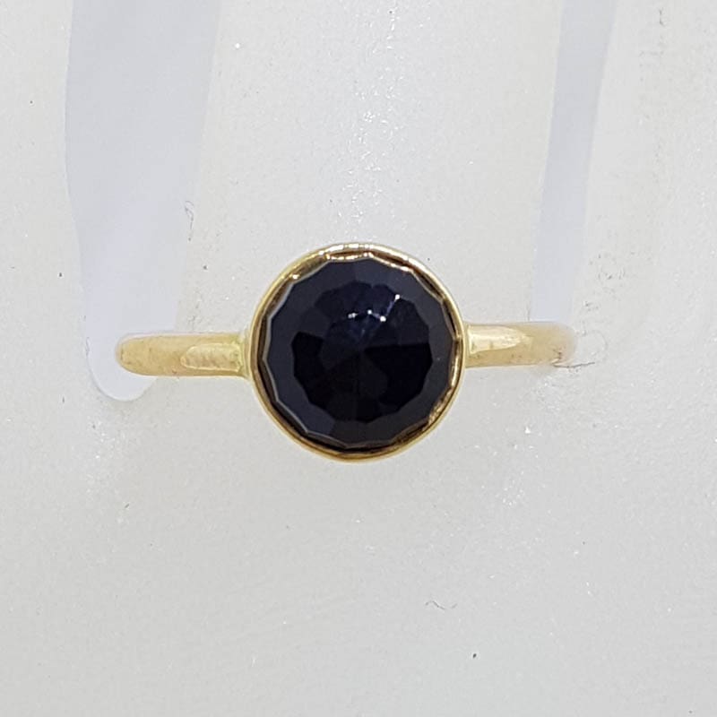 9ct Yellow Gold Round Onyx Ring – Stackable
