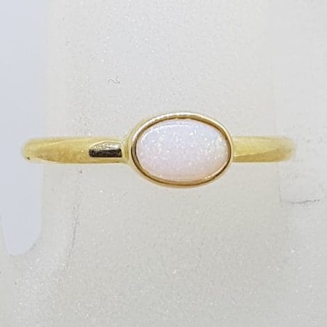 9ct Yellow Gold Oval Bezel Set Opal Ring - Stackable