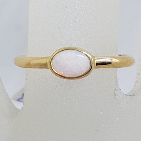 9ct Yellow Gold Oval Bezel Set Opal Ring - Stackable