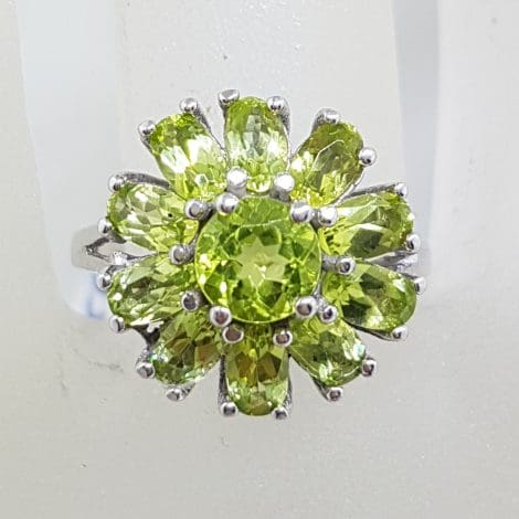 Sterling Silver Peridot Flower Cluster Ring