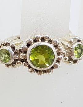 Sterling Silver 3 Peridots in Circles Ring